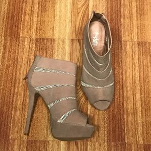 Beige & Silver Open Toe Heels